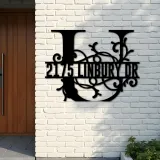Custom Metal Floral Monogram Split Letter U Metal Address Sign House number Hanging Address Plaque Yard Sign Outdoor decor