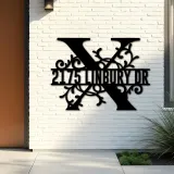 Custom Metal Floral Monogram Split Letter X Metal Address Sign House number Hanging Address Plaque Yard Sign Outdoor decor