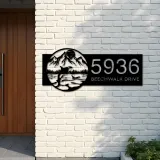 Custom Metal Mountains and Killer Whale Metal Address Sign Custom Hanging Address Plaque House number Yard Sign Outdoor Sign