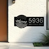 Custom Metal Welcome US flag 4th of July Metal Address Sign House number Hanging Address Plaque Yard Sign Outdoor decor