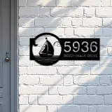 Custom Metal Sailboat Metal Address Sign Custom House number Hanging Address Plaque Yard Sign Outdoor
