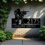 Custom Metal Deer hunter deer hunting Metal Address Sign, House number, Outdoor Number Signage, Yard Sign Address Plate