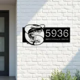 Custom Metal Catfish fishing rod bait hook Metal Address Sign, House number, Outdoor Number Signage, Yard Sign Address Plate