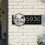 Custom Metal Water fall Nature scene Metal Address Sign House number Hanging Address Plaque Yard Sign Outdoor