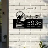 Custom Metal Gramophone retro record music Metal Address Sign Custom House number Hanging Address Plaque Yard Sign Outdoor