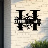 Custom Metal Floral Monogram Split Letter H Metal Address Sign House number Hanging Address Plaque Yard Sign Outdoor decor