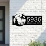 Custom Metal Witch and black cat flying Halloween Metal Address Sign, House number, Outdoor Number Signage, Yard Sign Address Plate