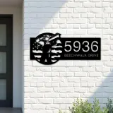 Custom Metal Construction worker US flag Metal Address Sign, House number, Outdoor Number Signage, Yard Sign Address Plate