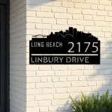 Custom Metal Long Beach city skyline Metal Address Sign Hanging Address Plaque house number Yard Outdoor Sign