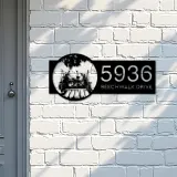 Custom Metal Dad mom Son and daughter fishing Metal Address Sign Custom House number Hanging Address Plaque Yard Sign Outdoor
