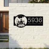 Custom Metal Father and 2 sons go fishing Metal Address Sign Custom House number Hanging Address Plaque Yard Sign Outdoor