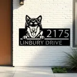 Custom Metal Alaskan Malamute dog cute puppy Metal Address Sign House number Hanging Address Plaque Yard Sign Outdoor decor