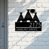 Custom Metal Native american teepee Metal Address Sign, House number, Outdoor Number Signage, Yard Sign Address Plate