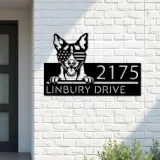 Custom Metal Rat terrier dog US flag glasses Metal Address Sign House number Hanging Address Plaque Yard Sign Outdoor decor