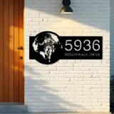 Custom Metal Astronaut on globe spaceman adventure Address Sign House number Hanging Address Plaque Yard Sign Outdoor Sign