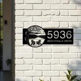 Custom Metal Tree Dock on Lake Scene Sunset Metal Address Sign Custom House number Hanging Address Plaque Yard Sign Outdoor