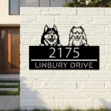 Custom Metal Husky and samoyed dog Puppy Metal Address Sign House number Hanging Address Plaque Yard Sign Outdoor decor