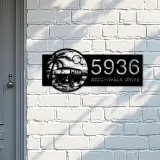 Custom Metal Palm Trees and Camper Van on Sea Beach Metal Address Sign, House number, Outdoor Number Signage, Yard Sign Address Plate