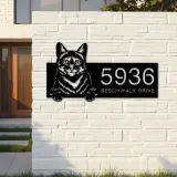 Custom Metal Domestic Cute peeking cat kitten Metal Address Sign, House number, Outdoor Number Signage, Yard Sign Address Plate