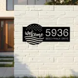 Custom Metal Welcome US flag 4th of July Metal Address Sign House number Hanging Address Plaque Yard Sign Outdoor decor