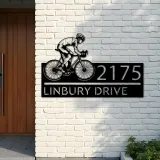 Custom Metal Cyclist biker Metal Address Sign, House number, Outdoor Number Signage, Yard Sign Address Plate