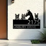 Custom Metal German shepherd Dogs and horse Metal Address Sign House number Hanging Address Plaque Yard Sign Outdoor decor