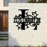 Custom Metal Floral Monogram Split Letter L Metal Address Sign House number Hanging Address Plaque Yard Sign Outdoor decor