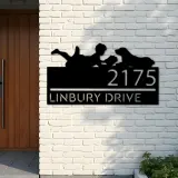 Custom Metal Boy reading book with dog Metal Address Sign, House number, Outdoor Number Signage, Yard Sign Address Plate