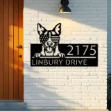 Custom Metal Rat terrier dog US flag glasses Metal Address Sign House number Hanging Address Plaque Yard Sign Outdoor decor