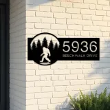 Custom Metal Bigfoot Sasquatch forest Metal Address Sign, House number, Outdoor Number Signage, Yard Sign Address Plate