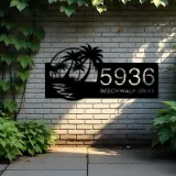 Custom Metal Beach Scene Summer Palm Tree Metal Address Sign, House number, Outdoor Number Signage, Yard Sign Address Plate