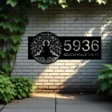 Custom Metal Buddha tree of life Metal Address Sign, House number, Outdoor Number Signage, Yard Sign Address Plate