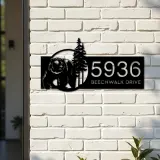 Custom Metal Bear forest scene wild life Metal Address Sign, House number, Outdoor Number Signage, Yard Sign Address Plate