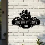 Custom Metal Ship Metal Address Sign Custom Hanging Address Plaque House number Yard Sign Outdoor Sign