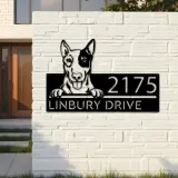 Custom Metal English Bullterrier dog Puppy Metal Address Sign House number Hanging Address Plaque Yard Sign Outdoor decor