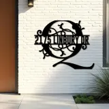 Custom Metal Floral Monogram Split Letter Q Metal Address Sign House number Hanging Address Plaque Yard Sign Outdoor decor