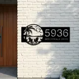 Custom Metal Palm Tree Chairs on Beach Sunset Metal Address Sign Custom House number Hanging Address Plaque Yard Sign Outdoor