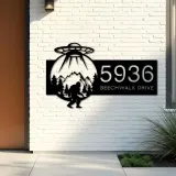 Custom Metal Alien UFO bigfoot sasquatch Metal Address Sign, House number, Outdoor Number Signage, Yard Sign Address Plate