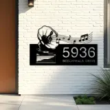 Custom Metal Gramophone retro record music Metal Address Sign Custom House number Hanging Address Plaque Yard Sign Outdoor