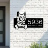 Custom Metal Turkis Angora Cute peeking cat Metal Address Sign, House number, Outdoor Number Signage, Yard Sign Address Plate