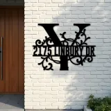 Custom Metal Floral Monogram Split Letter Y Metal Address Sign House number Hanging Address Plaque Yard Sign Outdoor decor