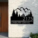 Custom Metal Deer couple mountain scene Metal Address Sign, House number, Outdoor Number Signage, Yard Sign Address Plate