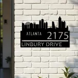 Custom Metal Atlanta city skyline Metal Address Sign Hanging Address Plaque house number Yard Outdoor Sign