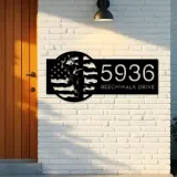Custom Metal Lineman on a pole US flag Metal Address Sign, House number, Outdoor Number Signage, Yard Sign Address Plate
