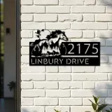 Custom Metal Running horse mountain forest scene Metal Address Sign, House number, Outdoor Number Signage, Yard Sign Address Plate
