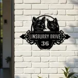 Custom Metal Cute cats kittens Metal Address Sign, House number, Outdoor Number Signage, Yard Sign Address Plate
