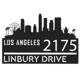Custom Metal Los Angeles city skyline Metal Address Sign Hanging Address Plaque house number Yard Outdoor Sign