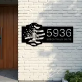 Custom Metal Fireman fire fighter department US flag Metal Address Sign House number Hanging Address Plaque Yard Sign Outdoor