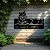 Custom Metal Siberian Husky dog Puppy Metal Address Sign House number Hanging Address Plaque Yard Sign Outdoor decor