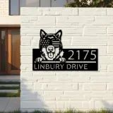 Custom Metal Alaskan Malamute dog US glasses Metal Address Sign House number Hanging Address Plaque Yard Sign Outdoor decor